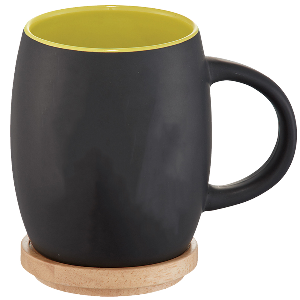Personalized 14 oz. Hearth Ceramic Mug with Wood LidCoasters