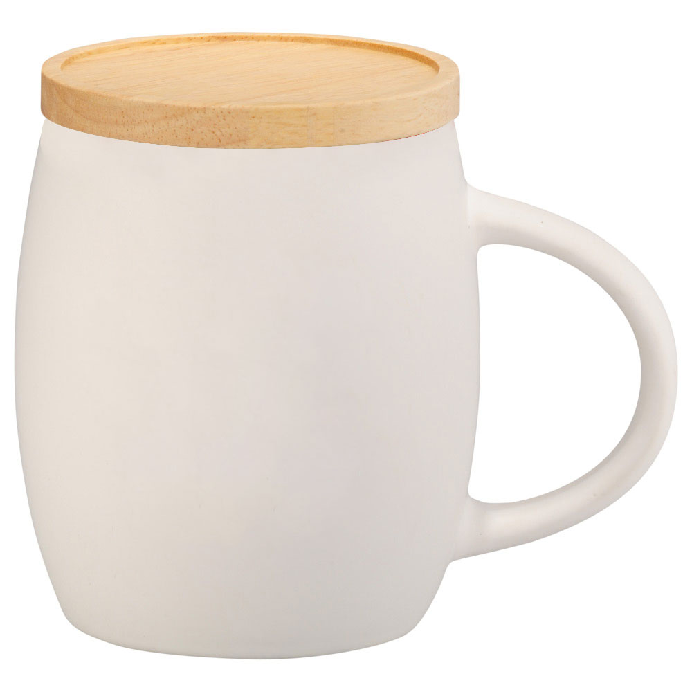 Personalized 14 oz. Hearth Ceramic Mug with Wood LidCoasters